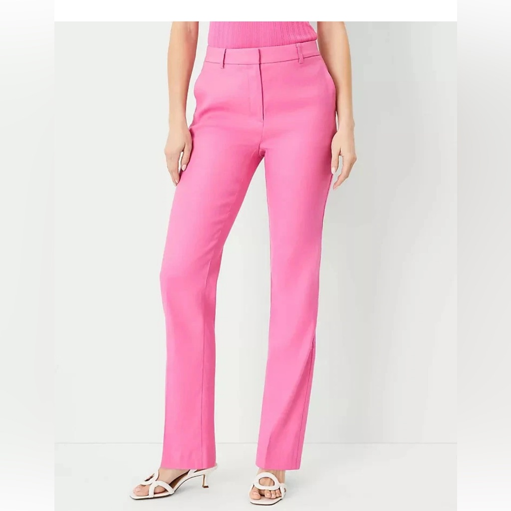 New $119 Ann Taylor Pink Linen Blend High Rise Slim Straight Pants Sz 4p